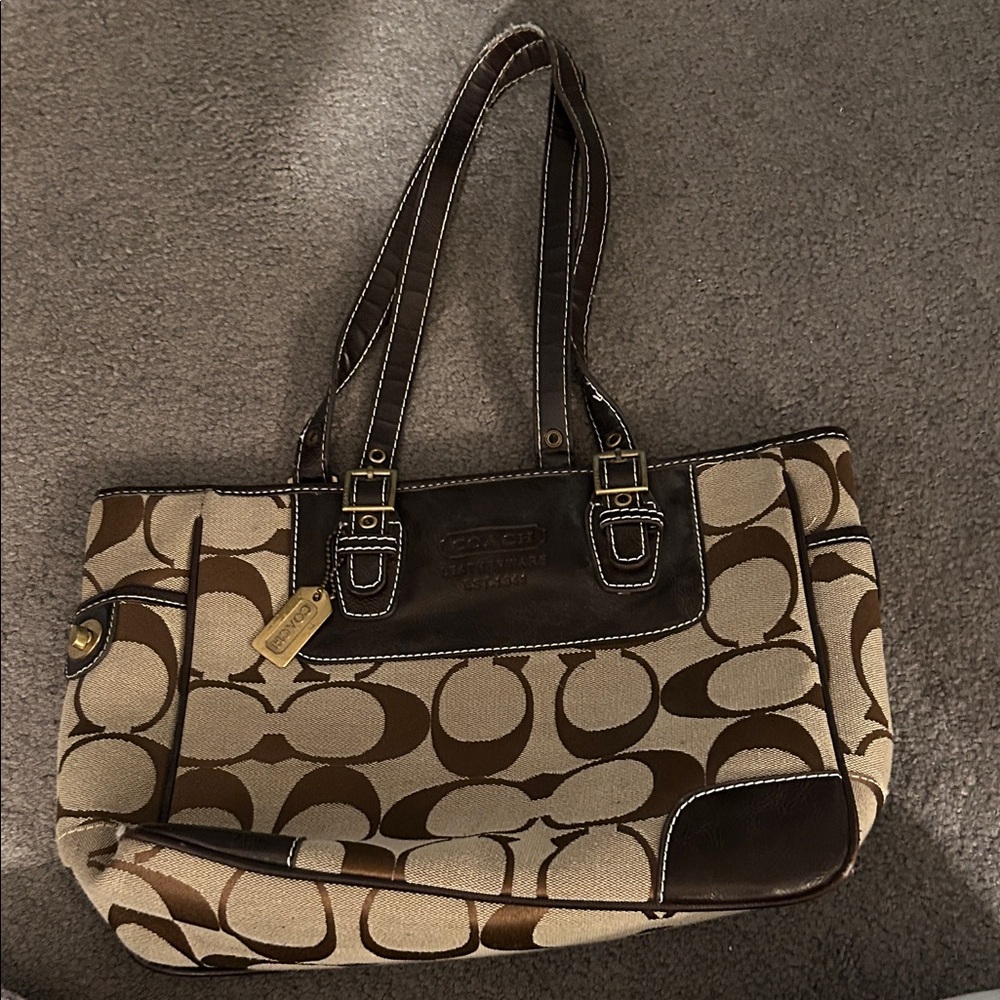 Coach Tan and Brown Signature Tote